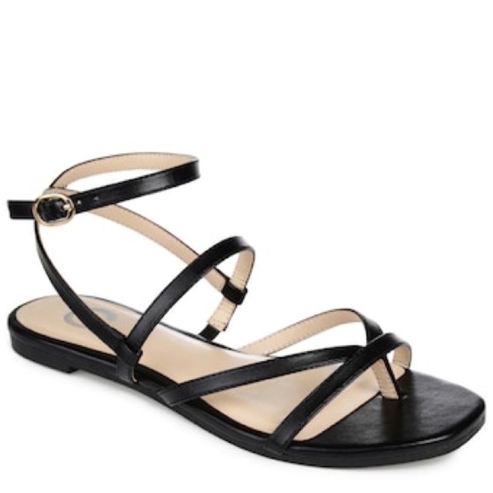 Sexy strappy black flat sandals
